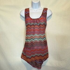 F-100 Mileage Colorful Racer Back Sleeveless Hi Lo Pullover Tank‎ Top Size XL